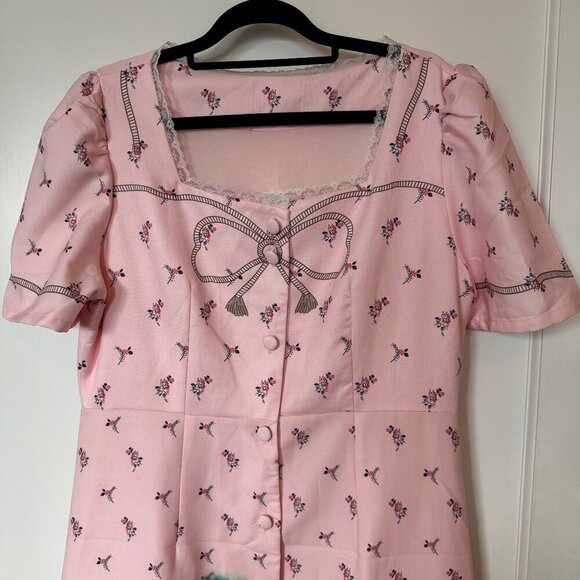 Pink Village Scene Dress sz Large - Picture 2 of 4